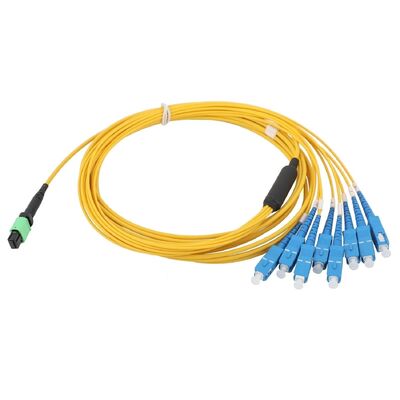 8 Cores Single Mode MPO to SC UPC Fiber Optic Breakout Cable Patch Cord